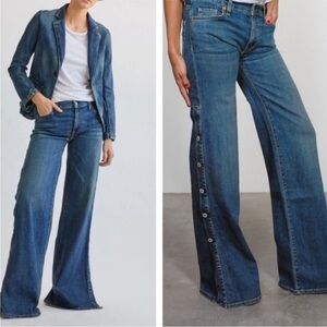 Nili Lotan Dark Blue Wide Leg Button Jeans